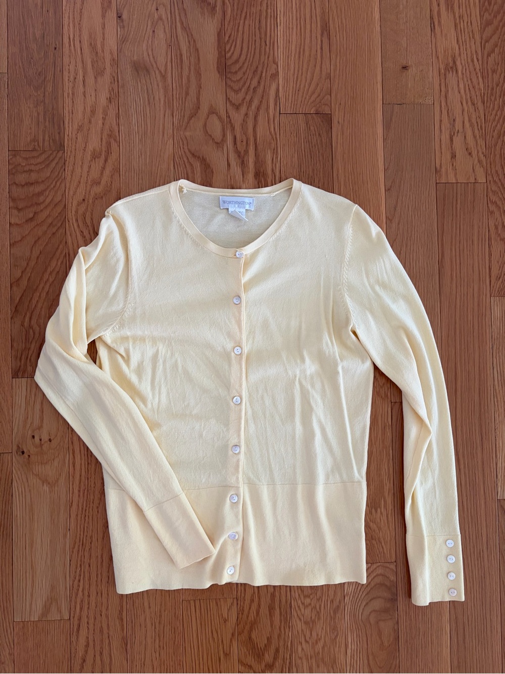Worthington Pale Yellow Button-Front Cardigan
